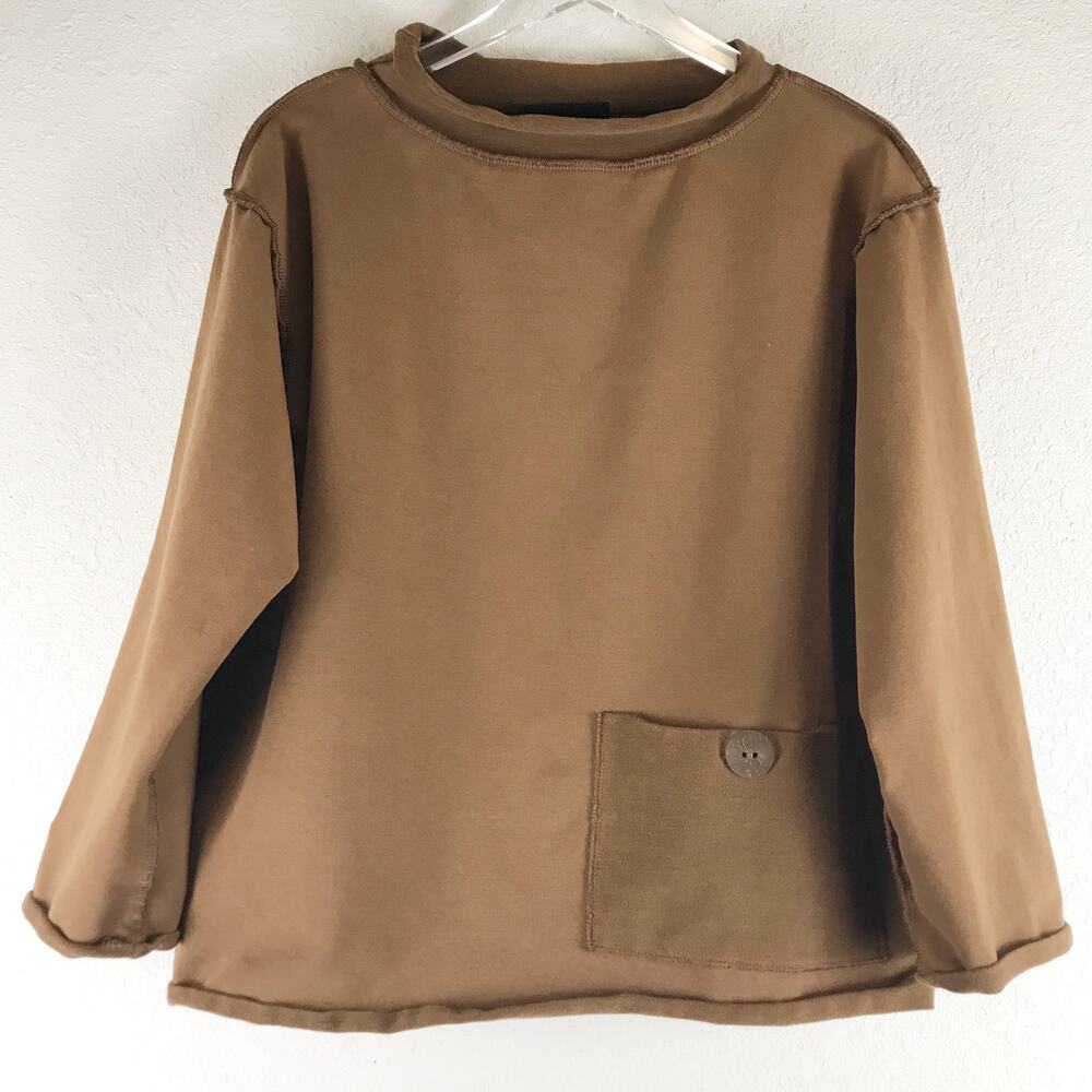Neon Buddha Brown Long Sleeve Pullover Top Rolled Hem Lagenlook Minimalist L